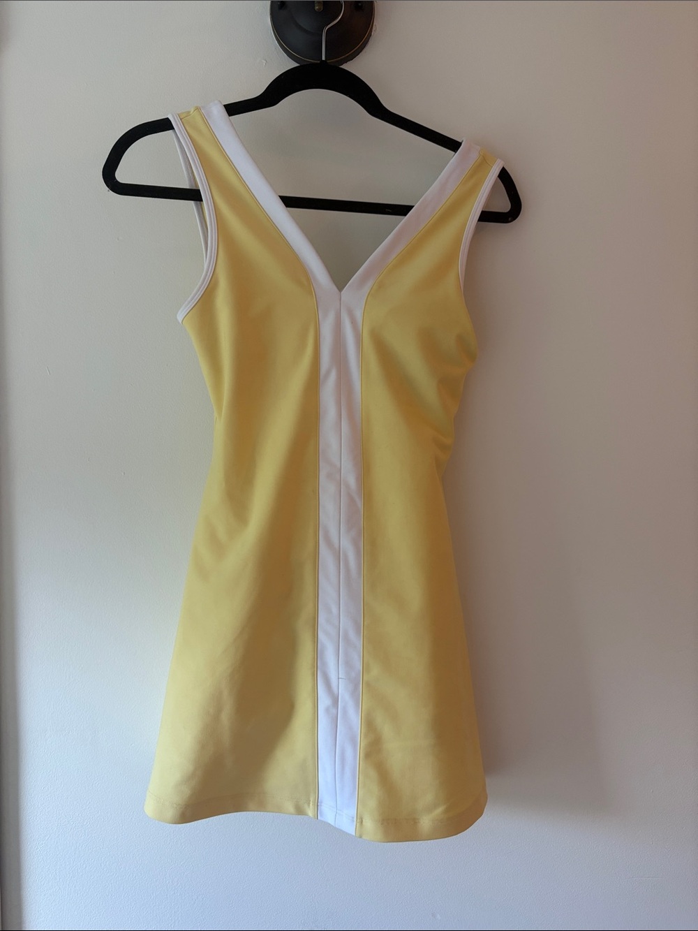 Sleeveless Yellow Mini Dress with White Center Panel